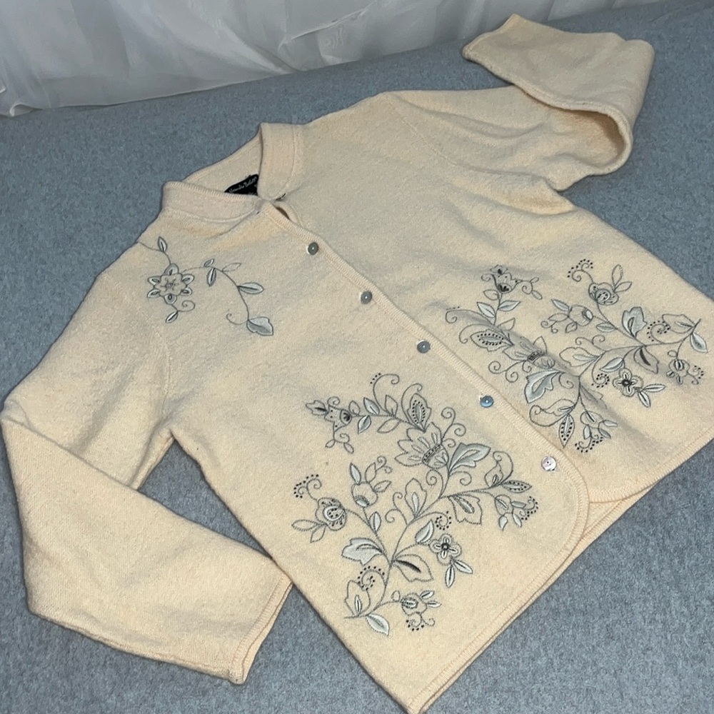 Vintage Alexandra Bartlett Wool Cardigan Sweater Grandma Embroidered Cottagecore